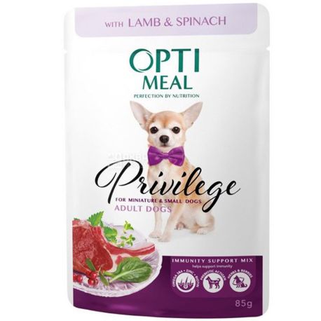 Optimeal, 85 g, Food for dogs, miniature and small breeds, with the taste of lamb and spinach in sauce