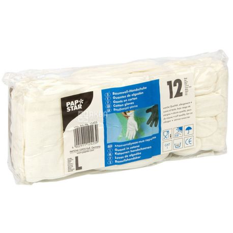 PapStar, 12 pcs., Knitted gloves, cotton, size L