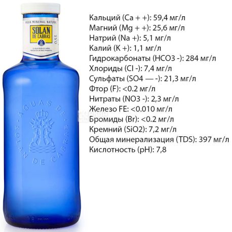 Solán de Cabras, Non-carbonated mineral water, 0.5 l, glass