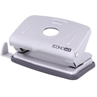 Economix, Дырокол на 10 листов, металлический, с линейкой, серый