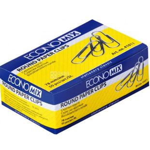 Economix, 50 шт., Скрепки канцелярские никелированные, круглые, 78 мм