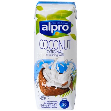 Alpro, Coconut Original, 250 мл, Алпро, Кокосове молоко, без цукру та лактози, оригінальне, з вітамінами