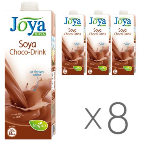 Joya Soya Chocolate, Упаковка 8 шт. по 1 л, Джоя, Соевое молоко, с шоколадом