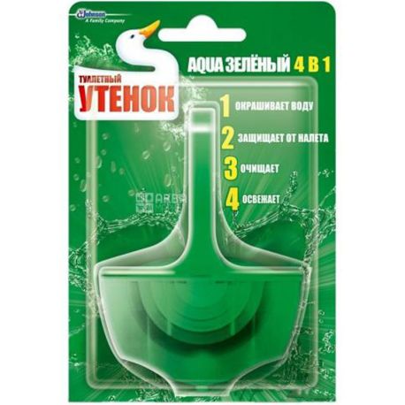 Туалетный утенок, Aqua 4в1, 40 г, Блок для унитаза подвесной, зеленый