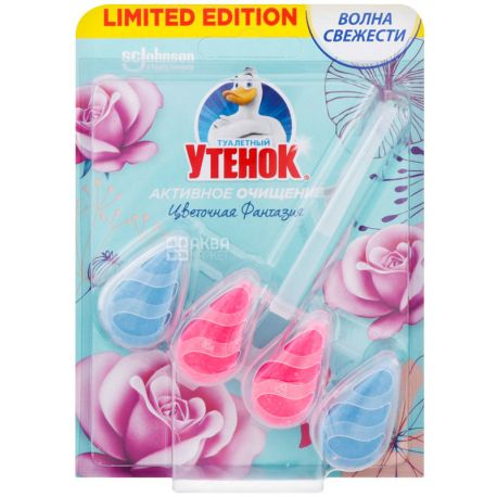 Туалетный утенок, Активне очищення, 40 г, Блок для унітаза підвісний, Квіткова фантазія