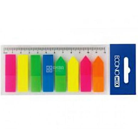 Economix, 120 л, 12 х 45 мм, Индексы, пластиковые, 8 цветов, ассорти