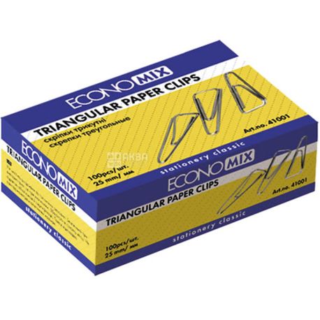 Economix, 100 шт, 25 мм, Скрепки никелированные, треугольные