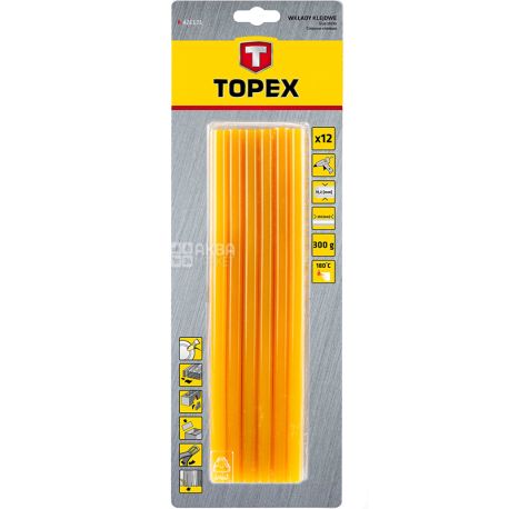 Topex, Клейові стрижні, 11 х 100 мм, жовті, 12 шт.