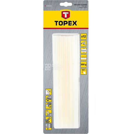 Topex, Клейові стрижні, 11 х 100 мм, білі, 12 шт.