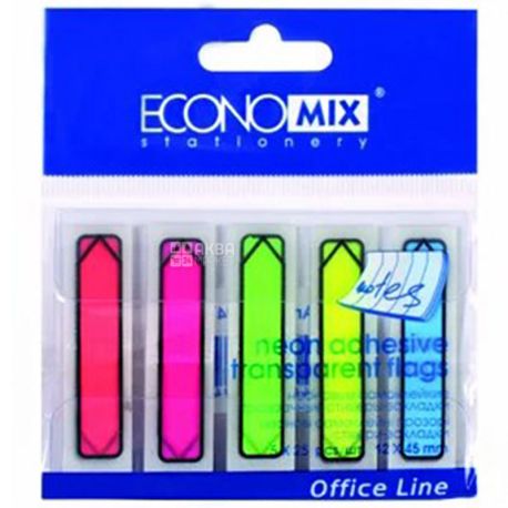 Economix, 125 pcs., Indexes plastic, 12 x 45 mm, 5 colors