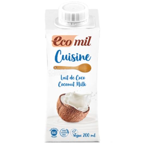 Ecomil Cuisine Coconut, 200 ml, Vegetable cream, With coconut milk, For the preparation of cream, Tetra Pak