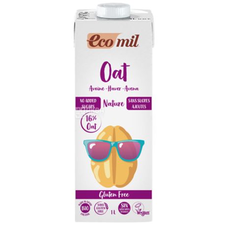 Ecomil, Oat, 1 л, Экомил, Растительный напиток с овса, без сахара