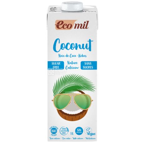 Ecomil, Coconut Milk, 1 л, Екоміл, Рослинний напій, Кокос з кальцієм, без цукру