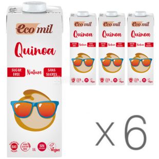 Ecomil, Quinoa, 1 л, Экомил, Растительный напиток с киноа и сиропом агавы, без сахара, Упаковка 6 шт.