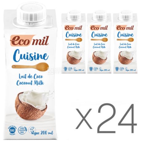  Ecomil, Cuisine Coconut, 200 мл, Екоміл, Рослинні вершки, З кокосового молока, Упаковка 24 шт.