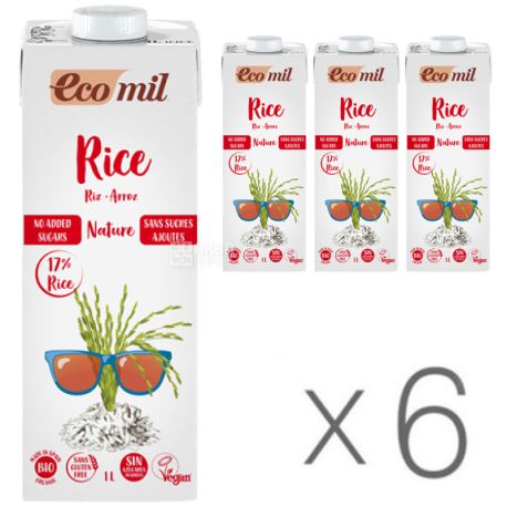 Ecomil, Rice, 1 L, Ekomil, Herbal drink, Rice without sugar, Pack of 6 pcs.