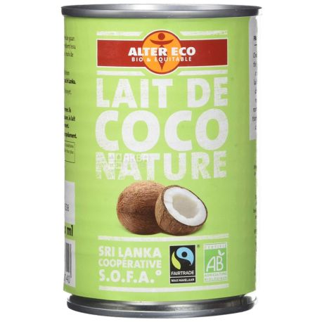 Alter Eco, Lait de Coco nature, 400 мл, Альтер Еко, Молоко кокосове, органічне, ж/б