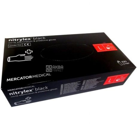 Mercator Medical, 100 шт., Рукавички нітрилові, нестерильні, без пудри, чорні, розмір L