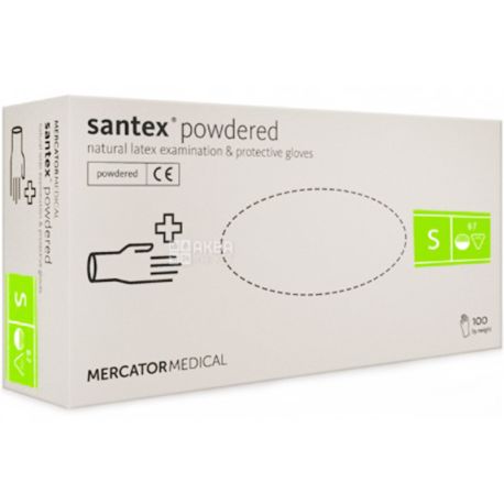 Mercator Medical, 100 pcs., S size, Latex, Santex powdered, Non-sterile, Powdered Gloves