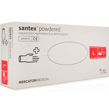 Mercator Medical, 100 шт., Перчатки нестерильные, латексные, припудренные, размер L