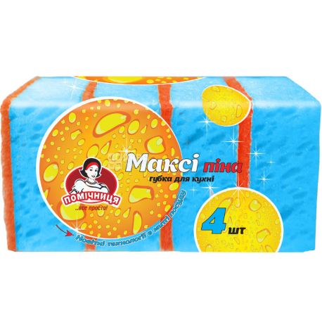 Помощница, 4 шт., Губки кухонные, Макси пена