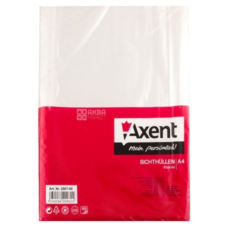 Axent, A4 + transparent files, 30 microns gloss, 100 pieces