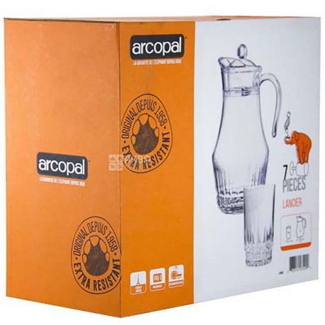 Arcopal Lancier, Set for drinks, Carafe 1.8l + glasses 6pcs. 270 ml