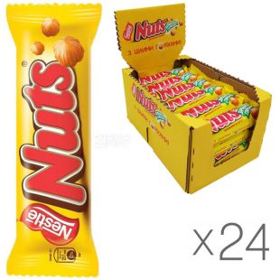 Nuts Single, Упаковка 24 шт. х 42 г, Натс, Батончик шоколадний з карамеллю та цілісними горіхами