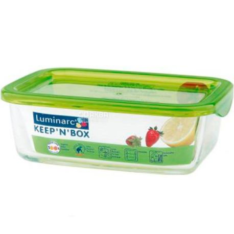 Luminarc, Keep'n 'Box, 1.16 L, Glass container, with green lid