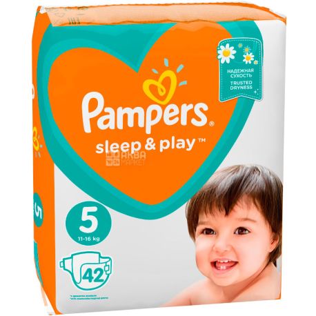 Pampers Sleep & Play, Junior, 42 шт., Памперс, Підгузки-трусики, Розмір 5, 11-16 кг