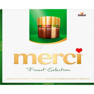 Merci Finest Selection, 250 г, Набір шоколадних цукерок з мигдалем, асорті