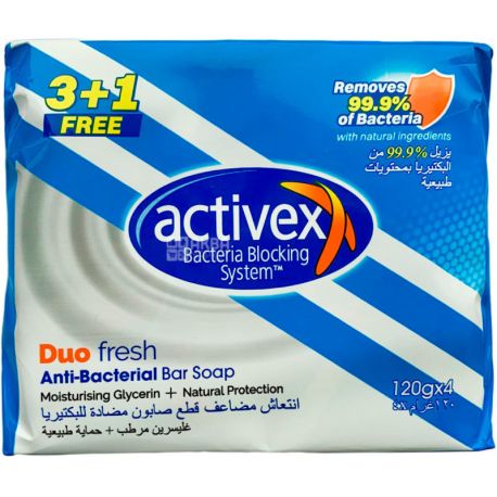 Activex Duo Fresh, 4х120 г, Мыло антибактериальное