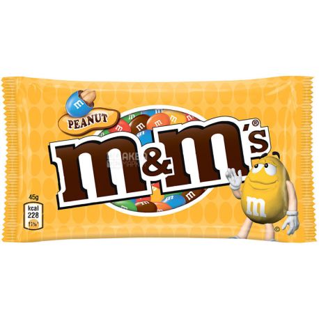 M&M's, 45 г, Драже с арахисом и молочным шоколадом