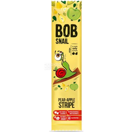 Bob Snail, 14 г, Цукерки яблучно-полуничний страйп, без цукру