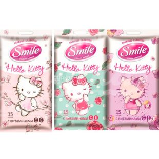 Smile Hello Kitty, 15 шт., Серветки вологі Смайл, з вітамінами С і Е