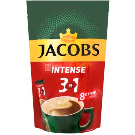 Jacobs 3в1 Intense, 8 шт.х12 г, Якобс Интенс, Напиток кофейный растворимый 