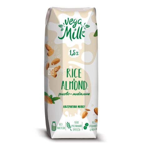 Vega Milk, 250 мл, Напиток  рисово-миндальный ультрапастеризованный, 1,5 %