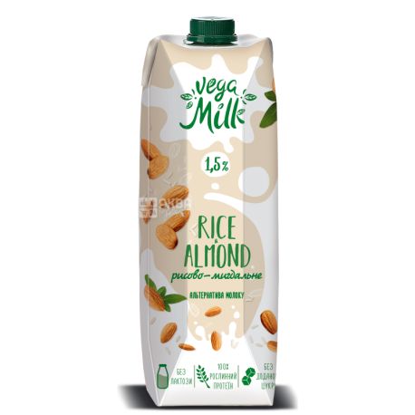 Vega Milk, 950 мл, Напій рисово-мигдальний ультрапастеризований, 1,5%