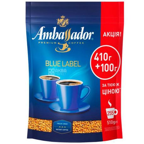 Ambassador, Blue Label, 510 г, Кофе растворимый Амбассадор, сублимированный 