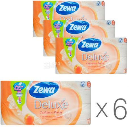 Zewa Deluxe Cashmere Peach, Упаковка 6 шт. по 8 рул., Туалетний папір Зева Делюкс, Персик, 3-х шаровий