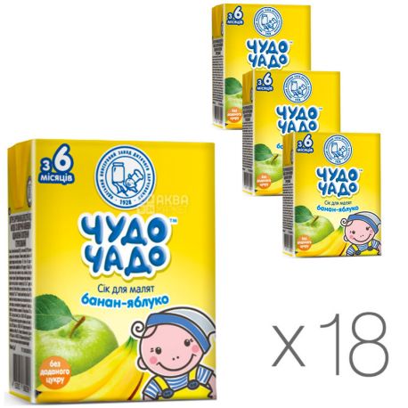 Чудо-Чадо, Банан-яблоко, 200 мл, Сок для детей, с мякотью, с 6 месяцев, Упаковка 18 шт.