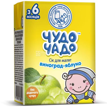 Чудо-Чадо, 0,2л, Сок для детей с 5 месяцев Яблоко-Виноград, с трубочкой