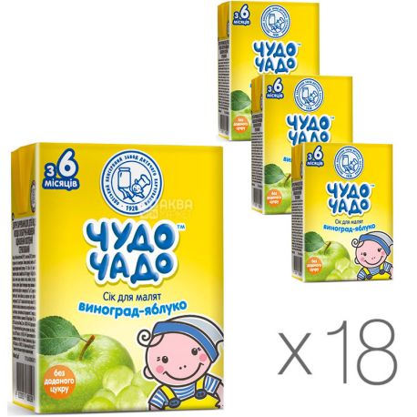 Чудо-Чадо, Яблочно-виноградный, 200 мл, Сок для детей, с 5 месяцев, Упаковка 18 шт.