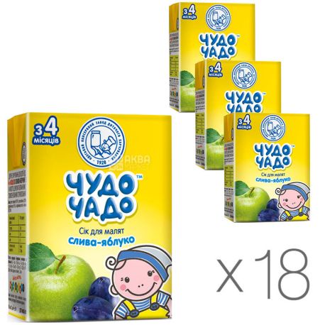 Чудо-Чадо, Слива-яблуко, 200 мл, Сік для дітей з м'якоттю, з 4 місяців, Упаковка 18 шт.