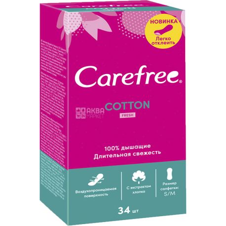 Carefree Cotton Fresh, 34 шт., Ежедневные прокладки