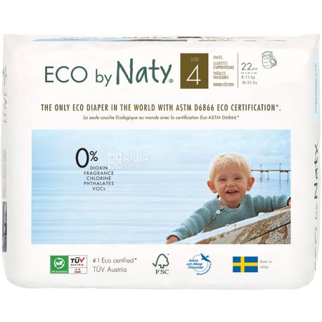 Eco by Naty, 22 шт., Підгузки-трусики Еко бай Наті, органічні, розмір 4ML, 8-15 кг