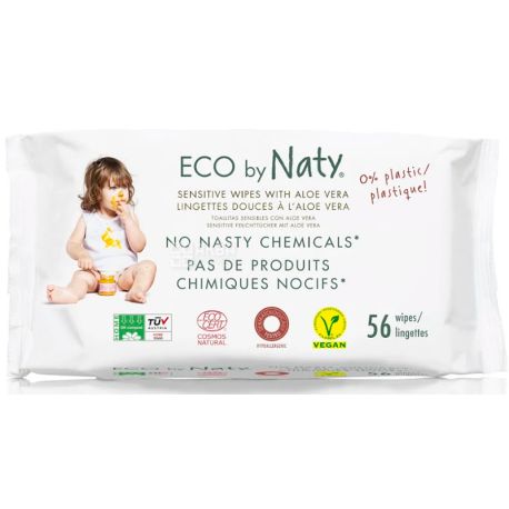 Eco by Naty, 56 шт., Эко бай Нати, Салфетки влажные, детские, органические, без клапана