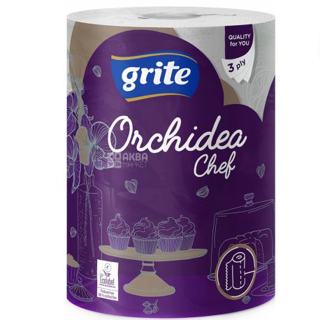 Grite, Orchidea, 1 рул., Полотенца бумажные Грите Орхидея, 3-х слойные, 41 м, 230 листов, 15х15 см
