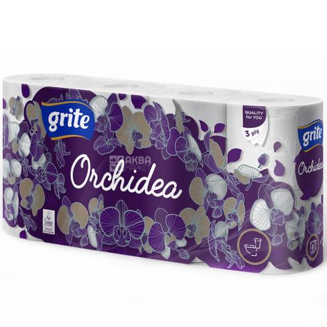 Grite Orchidea, 8 рул., Туалетний папір Грите Орхідея, 3-х шаровий