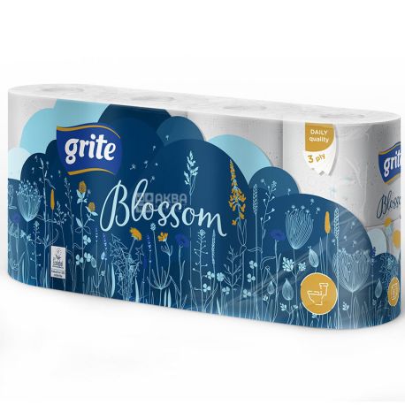 Grite Blossom, 8 рул., Туалетная бумага Грите Блоссом, 3-х слойная